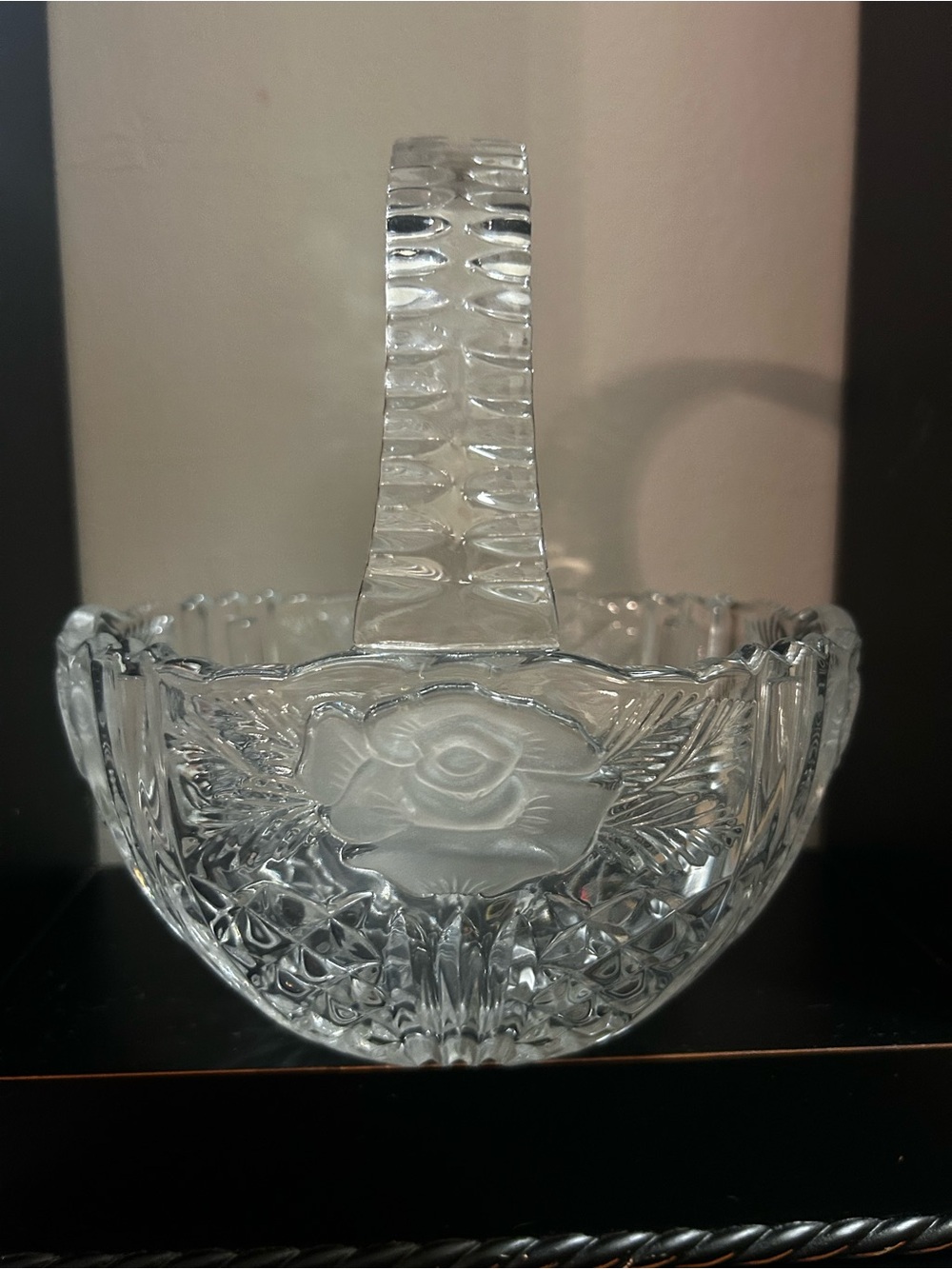 Clear Glass Rose Basket Decorative Bowl